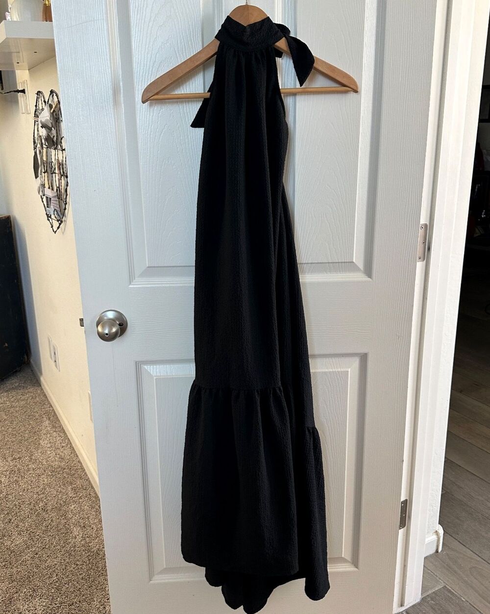 black halter maxi dress women's m sleeveless tiered resort vacation flowy - Picture 3 of 10